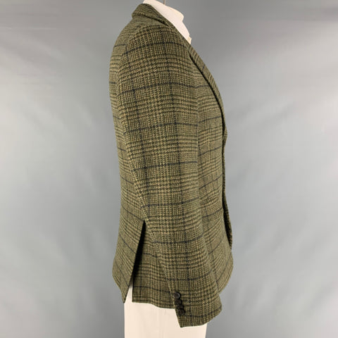 OFFICINE GENERALE Size 42 Olive Plaid Wool Notch Lapel Sport Coat