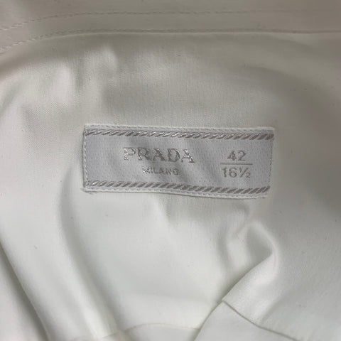 PRADA Size L White Cotton Blend French Cuff Long Sleeve Shirt