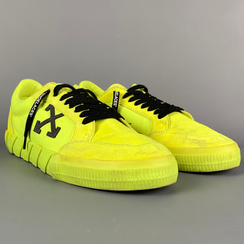 OFF-WHITE Size 11 Neon Yellow Canvas Low Vulcanized Fluo Yellow Sneakers