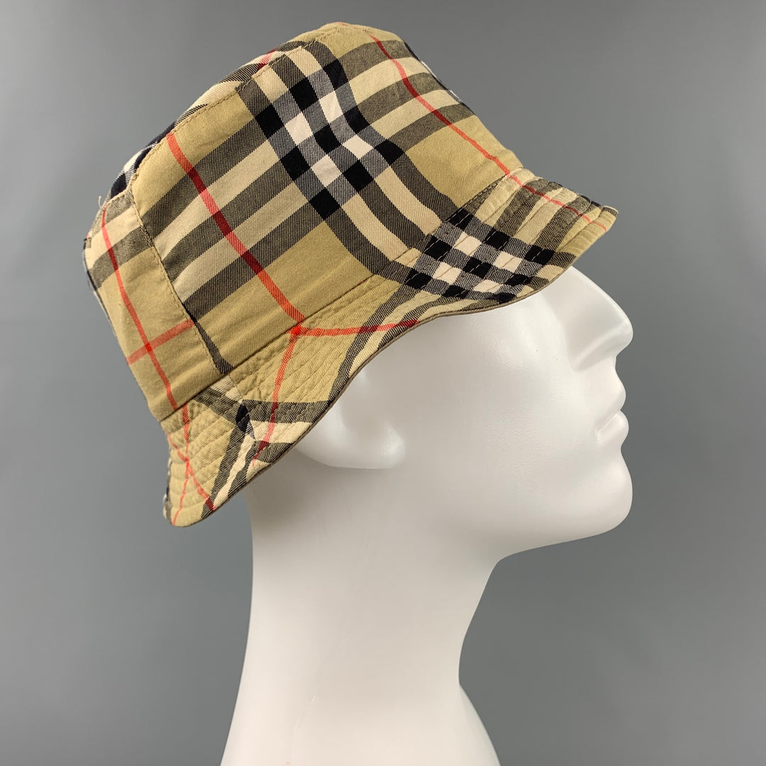 BURBERRY LONDON Beige Plaid Cotton Reversible Bucket Hat