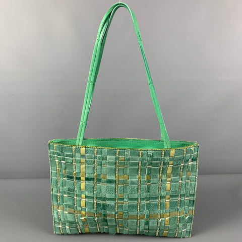 BOTTEGA VENETA Green Beaded Fur Top Handles Handbag