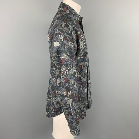 SALVATORE FERRAGAMO Size L Charcoal & Grey Print Cotton Long Sleeve Shirt