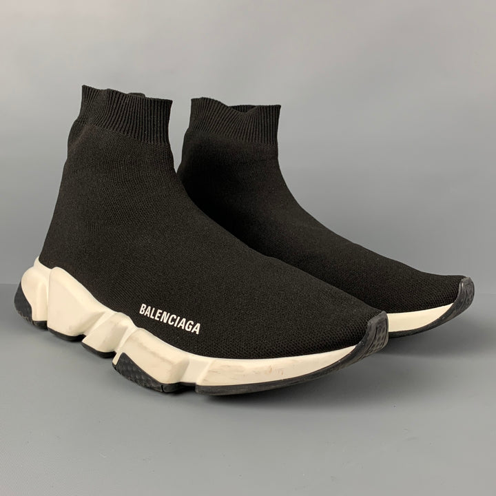 BALENCIAGA Zapatillas Speed ​​sin cordones con logo blanco y negro talla 10