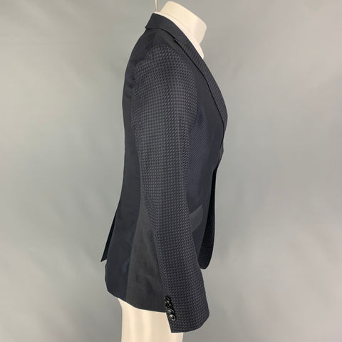 ETRO Size 38 Black Navy Mixed Fabrics Wool Peak Lapel Sport Coat