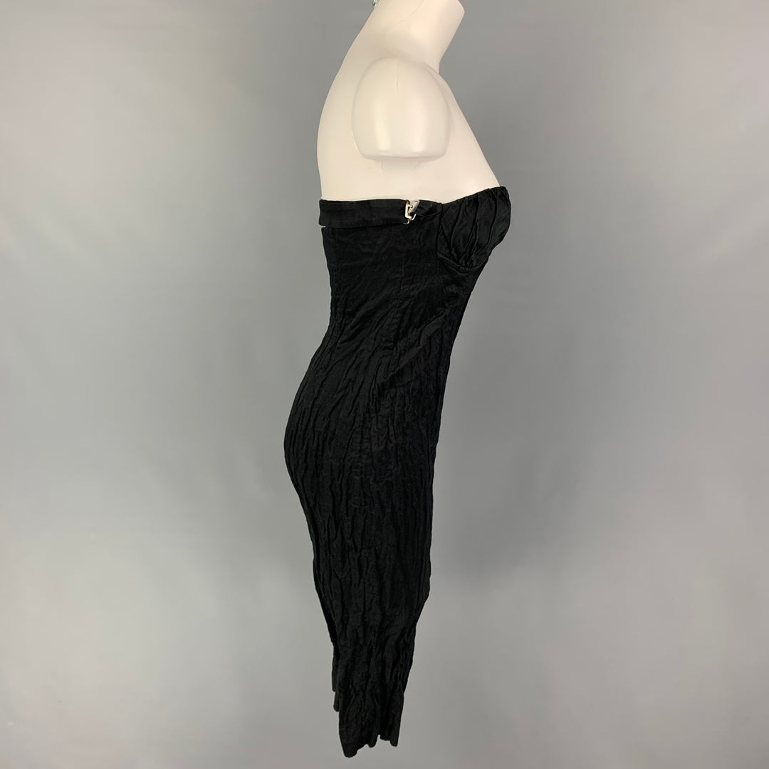 PRADA 2008 Vestido de cóctel con cuello halter arrugado en mezcla de algodón negro talla 6