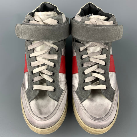 SAINT LAURENT Talla 9 Zapatillas altas de cuero envejecido plateadas