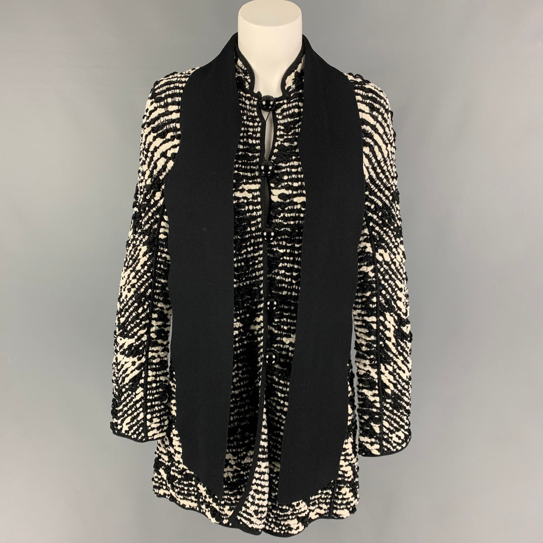 GIORGIO ARMANI Taille 4 Manteau boutonné tissé en mélange de viscose blanc noir