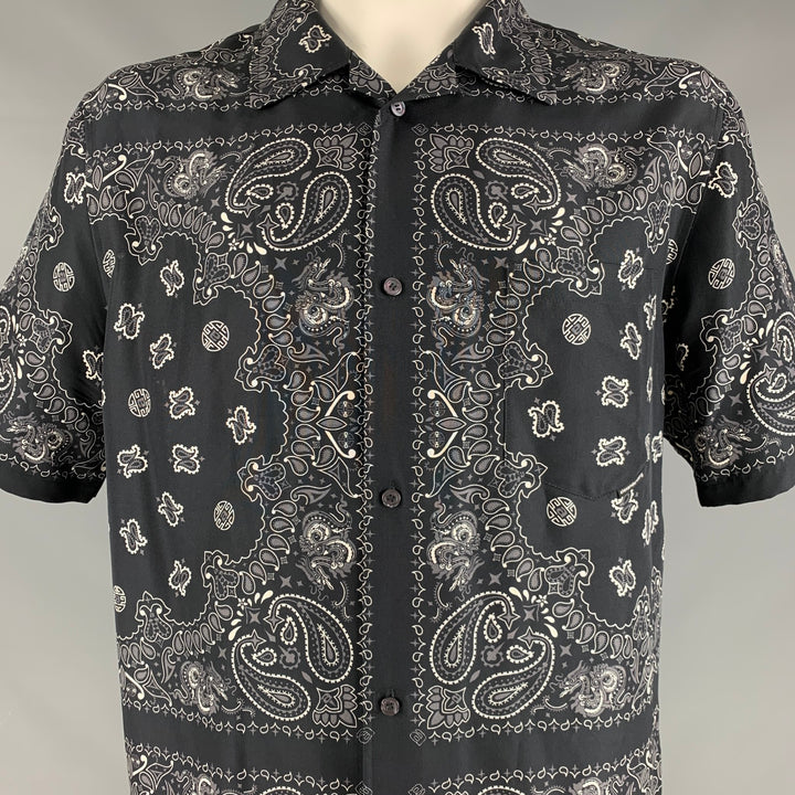 ALEXANDER WANG Size XL Black Bandana Silk Camp Short Sleeve Shirt