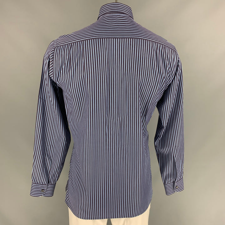 ERMENEGILDO ZEGNA Size M Navy Blue Stripe Cotton Button Down Long Sleeve Shirt