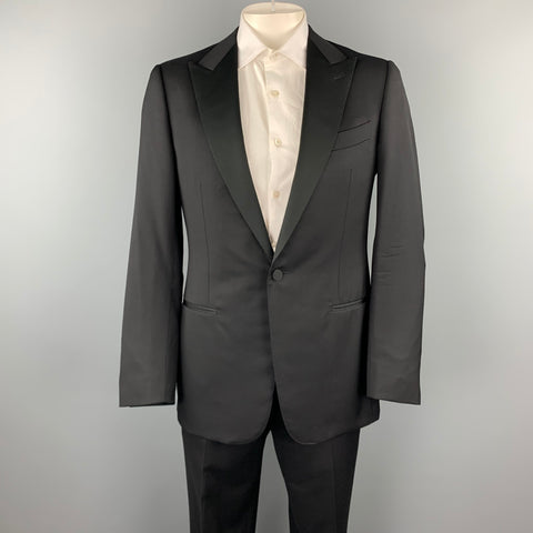 ERMENEGILDO ZEGNA Size 42 Long Black Wool Peak Lapel Tuxedo