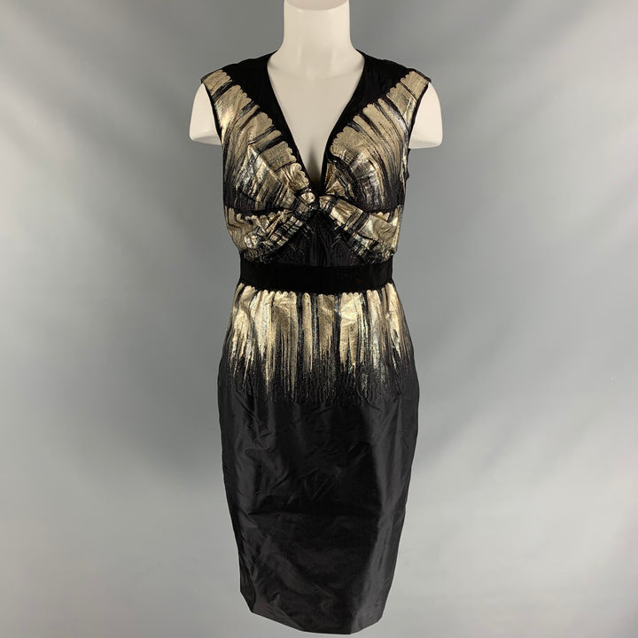 PORTS 1961 Size 4 Black, Gold & Silver Ruched Cocktail Dress