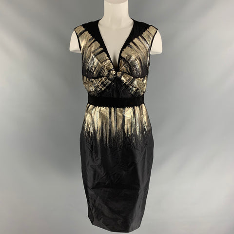 PORTS 1961 Size 4 Black, Gold & Silver Ruched Cocktail Dress
