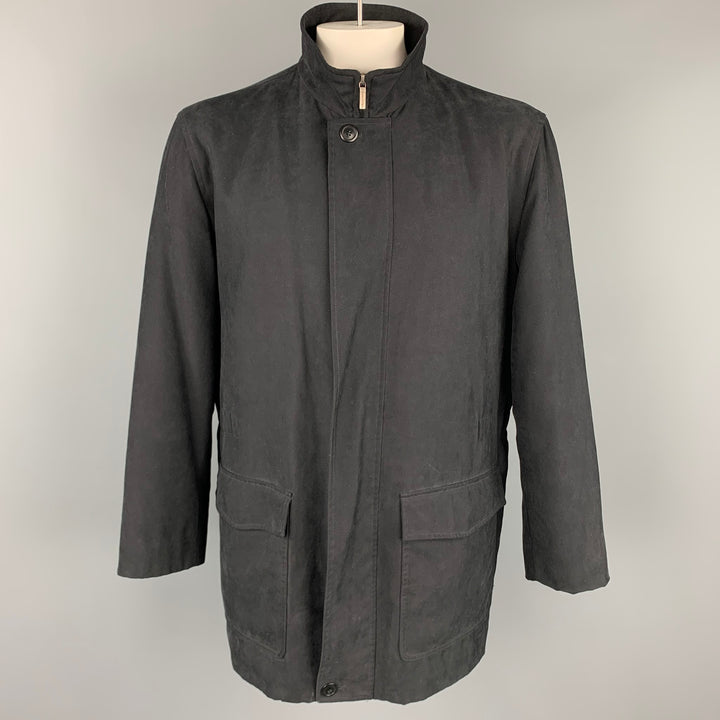 ERMENEGILDO ZEGNA Size 42 Black Polyester Blend Zip Up Coat