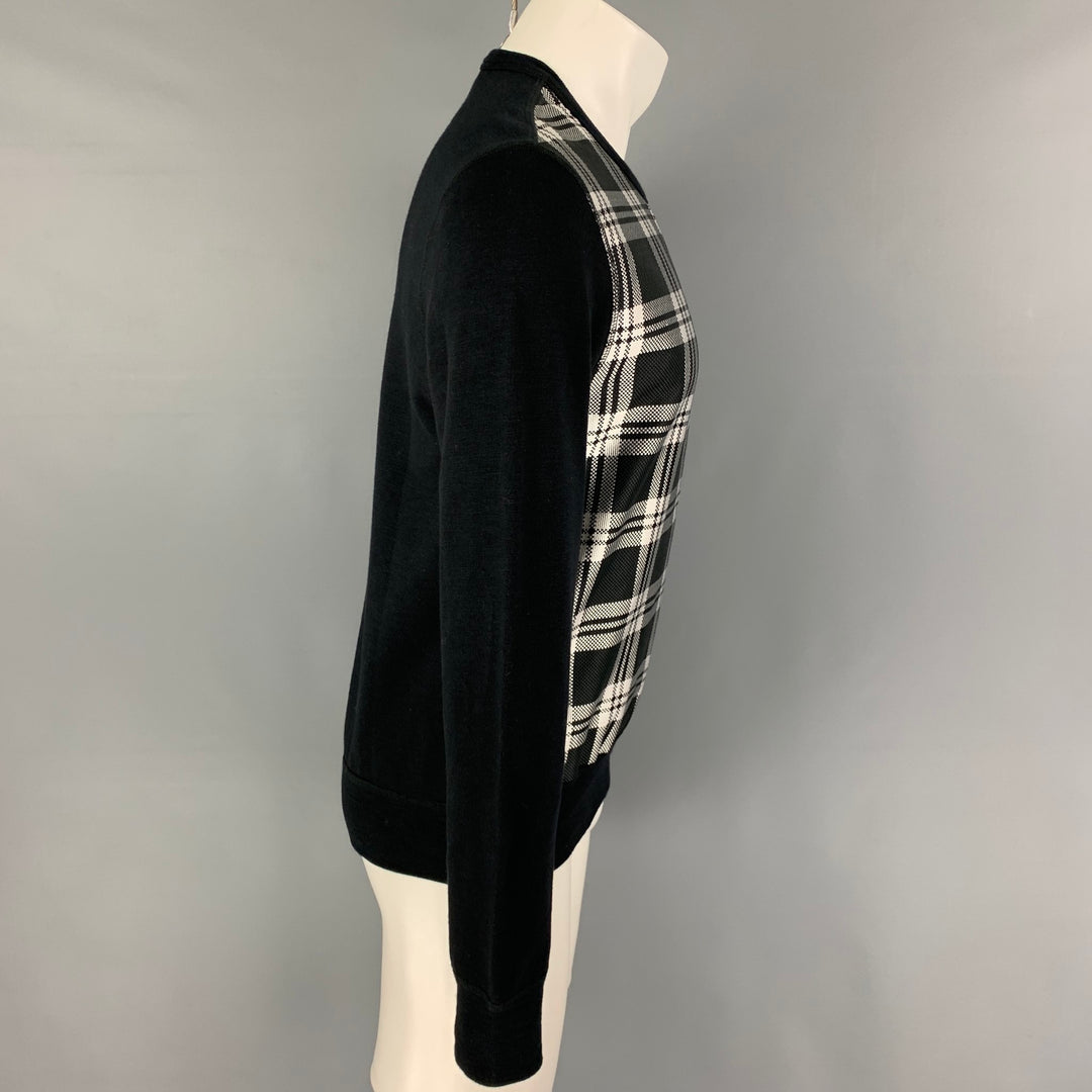 ALEXANDER MCQUEEN Size S Black Silver Plaid Silk Polyester Crew-Neck Pullover