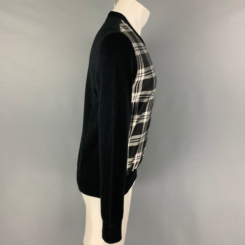 ALEXANDER MCQUEEN Size S Black Silver Plaid Silk Polyester Crew-Neck Pullover