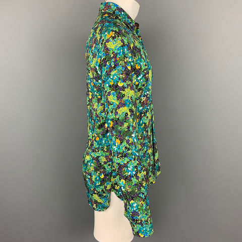 DRIES VAN NOTEN S/S 20 Size XS Green & Blue Beaded Viscose Button Up Long Sleeve Shirt