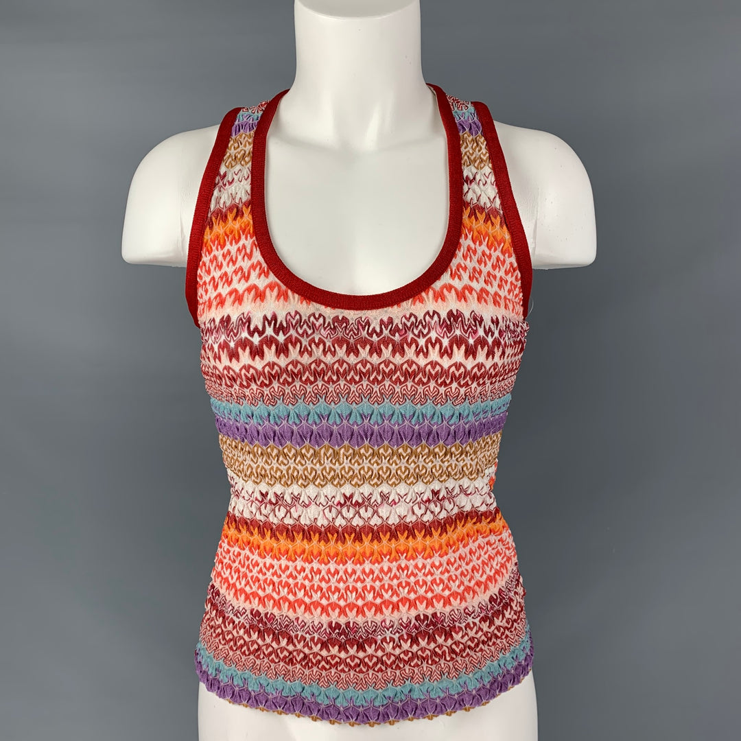 MISSONI Size 8 Red Multicolour Rayon Blend Wrinkled Tank Casual Top