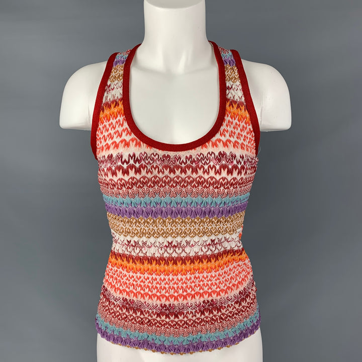 MISSONI Size 8 Red Multicolour Rayon Blend Wrinkled Tank Casual Top
