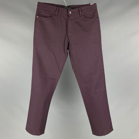 ERMENEGILDO ZEGNA Taille 34 Pantalon décontracté coupe jean en coton et lin aubergine uni
