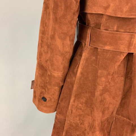 THEORY Size S Brown Suede Lamb Skin Trench Coat