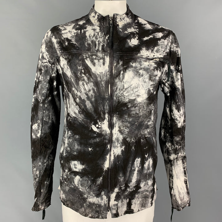 BE EDGY Size XL Black White Tie Dye Cotton Zip Up Jacket