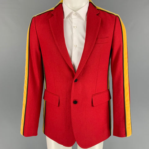 D. GNAK Size 38 Red Yellow Color Block Wool Blend Notch Lapel Sport Coat