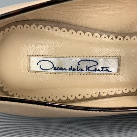 OSCAR DE LA RENTA Zapatos Mary Jane con punta abierta de cuero color topo talla 6