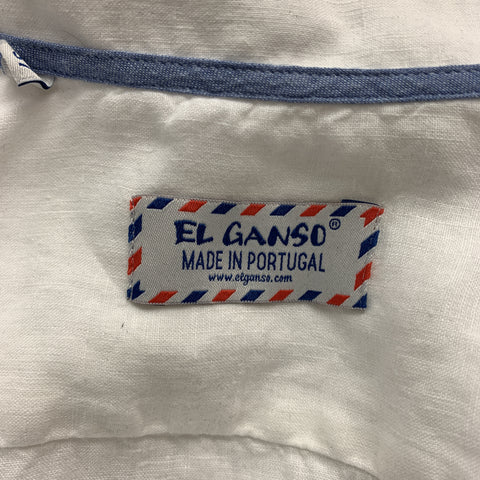 EL GANSO Size S Solid White Linen Button Down Long Sleeve Shirt