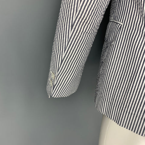 BLACK FLEECE Size 38 White Grey Seersucker Cotton Notch Lapel Sport Coat