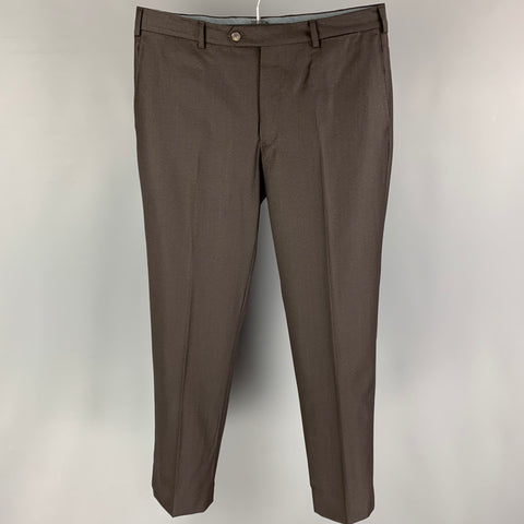 J. HILBURN Size 34 Brown Wool Flat Front Dress Pants