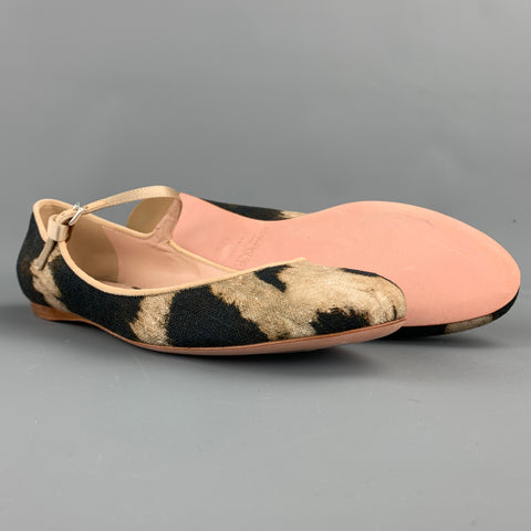 GIAMBATTISTA VALLI Size 7.5 Beige & Brown Leopard Print Maryjane Flats