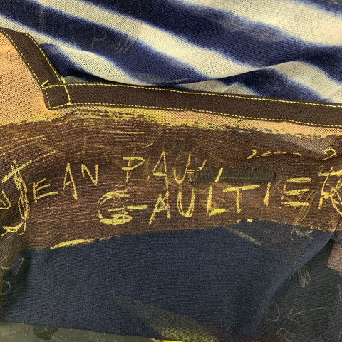JEAN PAUL GAULTIER Taille S Pull en polyamide maille polyamide imprimé bordure marine multicolore marron