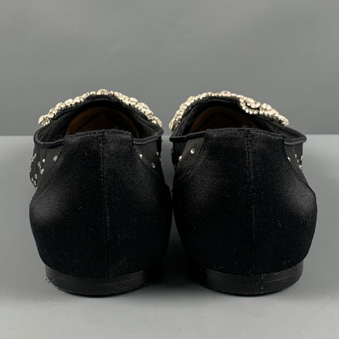 BADGLEY MISCHKA Size 10 Black Satin Beaded Slip On Flats