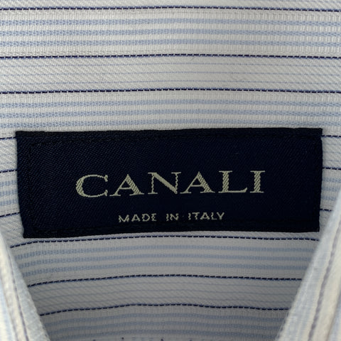 CANALI Size M Light Blue Stripe Cotton French Cuff Long Sleeve Shirt
