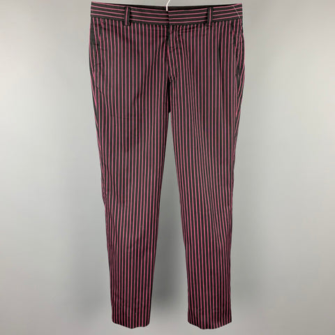 BILLTORNADE Size 32 Black & Pink Stripe Cotton Blend Zip Fly Dress Pants