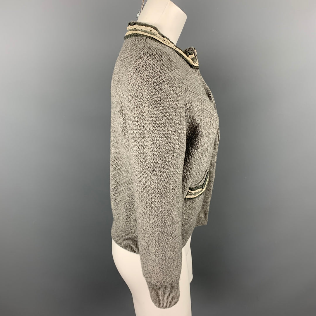 FENDI Size 6 Gray Wool Knitted Ruffle Trim Cardigan
