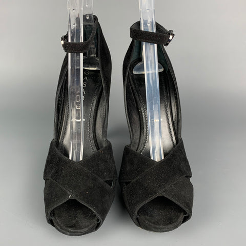 CASADEI Size 6.5 Black Suede Ombre Peep Toe Pumps