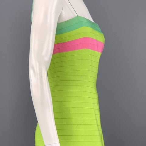 OSCAR DE LA RENTA Size 8 Green Turquoise & Pink Grosgrain Striped Gown