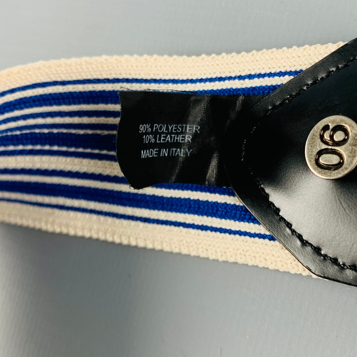 DRIES VAN NOTEN Blue White Stripe Leather Ribbon Belt