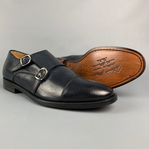 ANTONIO MAURIZI Size 7 Black Leather Double Monk Strap Loafers