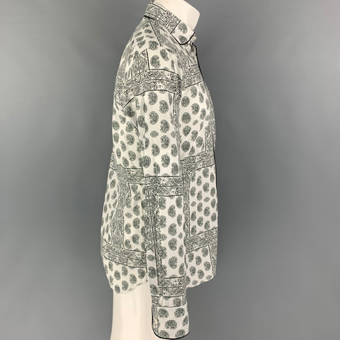 GABRIELE PASINI Size M White Black Paisley Cotton Long Sleeve Shirt