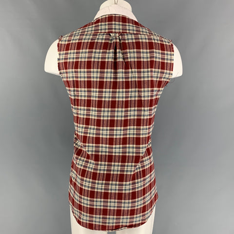 MCQ by ALEXANDER MCQUEEN Size S Burgundy White Plaid Short Sleeve Shirt