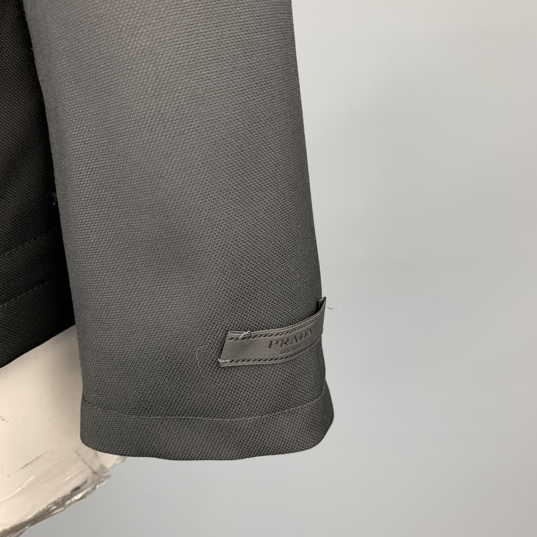 PRADA Size 46 Black Woven Wool Notch Lapel Sport Coat
