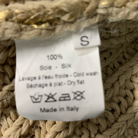 LANVIN Taille S Cardigan à boutons-pression en soie tricotée dorée
