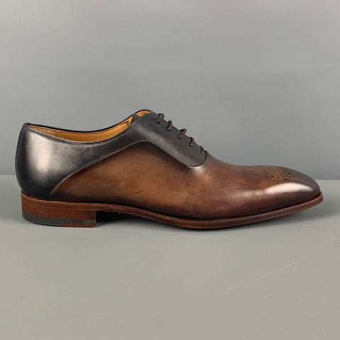 MAGNANNI Size 8.5 Brown Black Ombre Leather Lace Up Shoes
