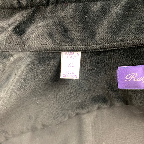 RALPH LAUREN Purple Label Size XL Black Cotton Velvet Button Up Long Sleeve Shirt