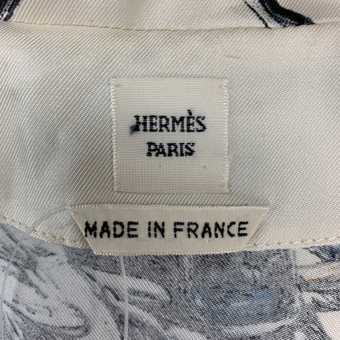 HERMES Size 6 Cream Silk Equestrian A PROPES DE BOTTES Print Blouse