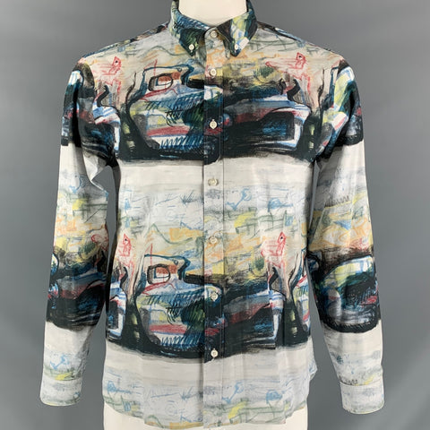 BURBERRY LONDON Size L Multi-Color Abstract Cotton Button Down Long Sleeve Shirt