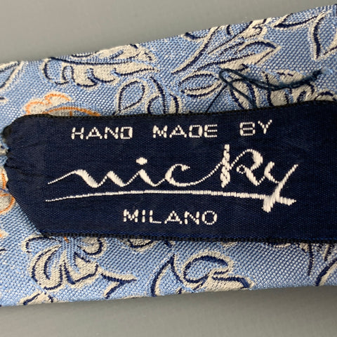 MICKY Blue White Abstract Floral Silk Tie