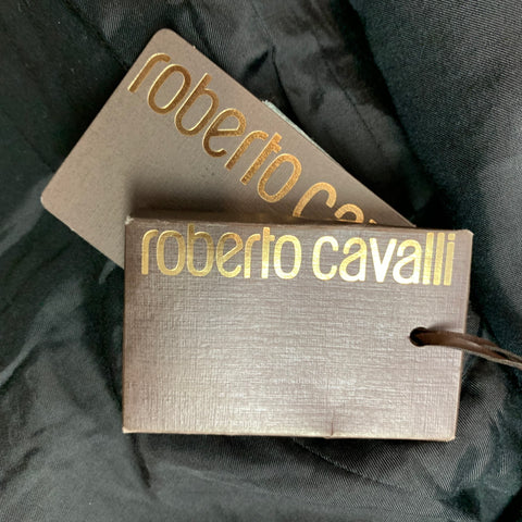 ROBERTO CAVALLI Size 42 Gold & Black Laser Pony Jacquard Leather Shawl Collar Sport Coat